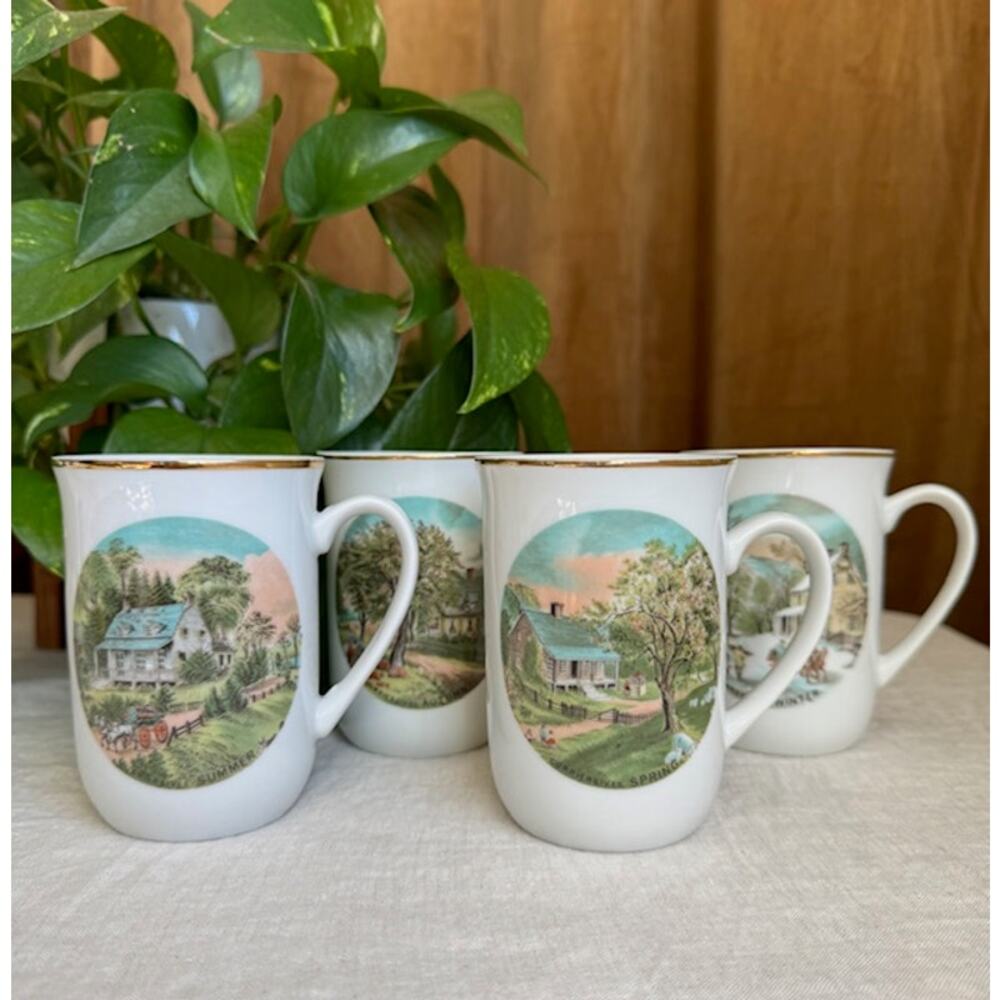 Vintage Currier & Ives Four Seasons Cup Set of Four